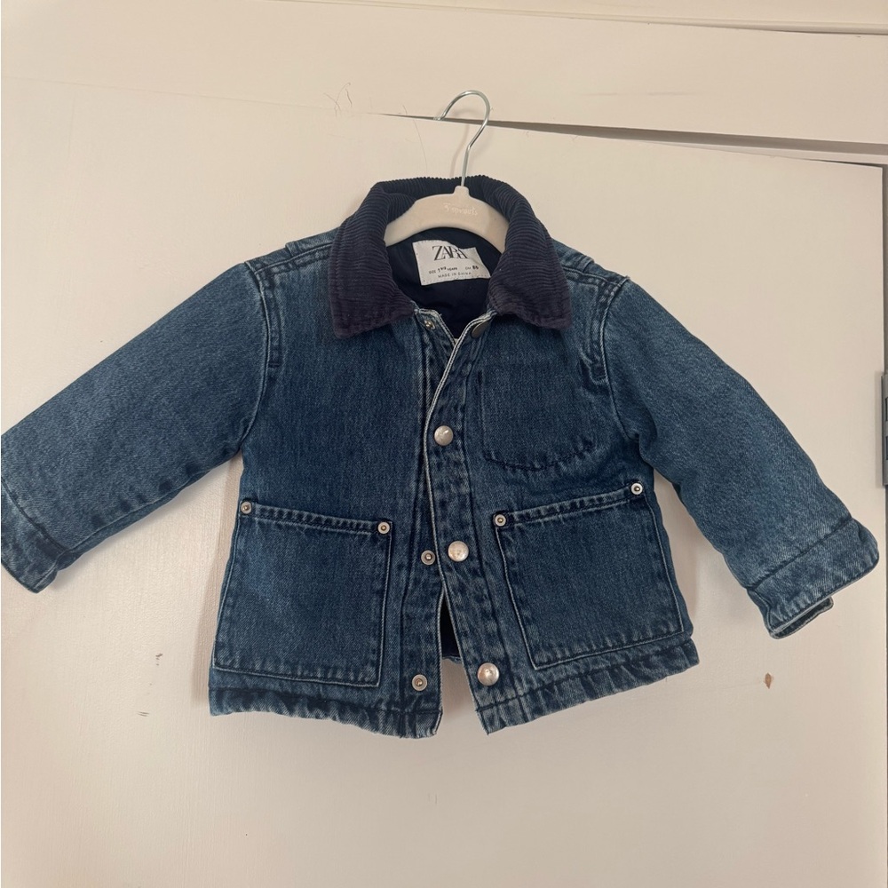 Zara Kids Blue Denim Jacket with Navy Corduroy Collar and quilted lining